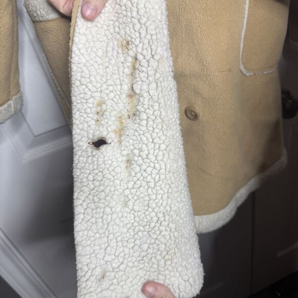 Old Navy Size 16 Sherpa Lined Hooded Coat Tan Faux Shearling Jacket - Picture 4 of 6